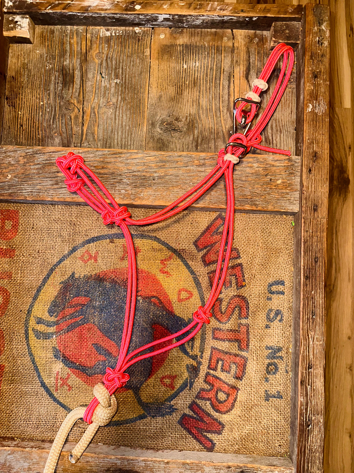Pink & Tan Four Knot Noseband Easy Hook Halter