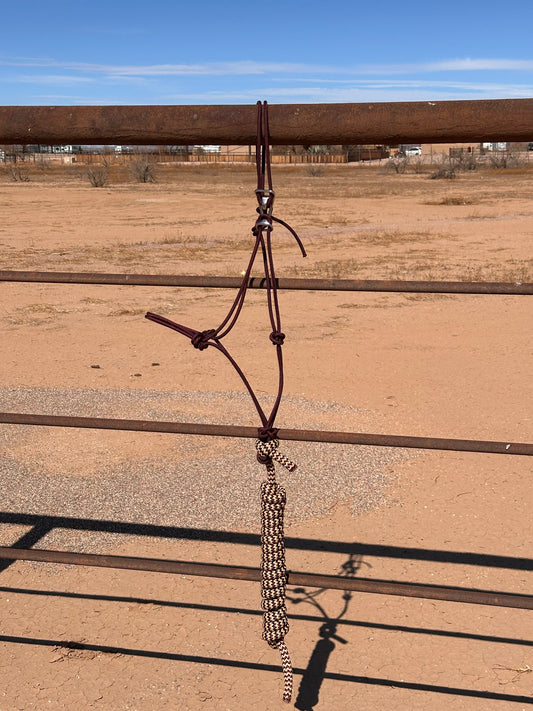 Burgundy Easy Hook Halter with tan/burgundy lead rope