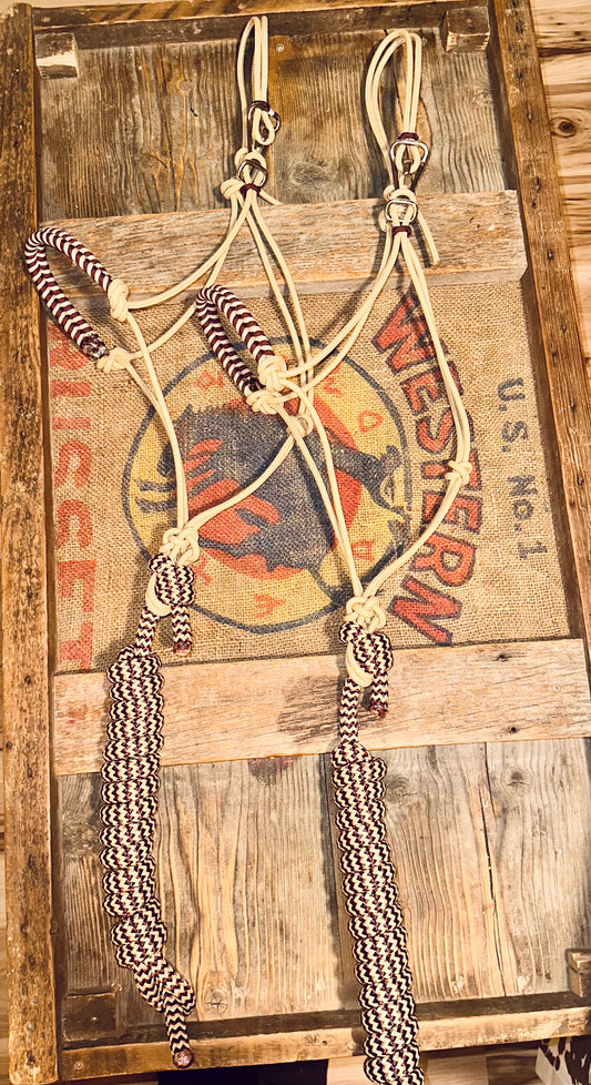 Wine & Tan Braided Noseband Easy Hook Rope Halter