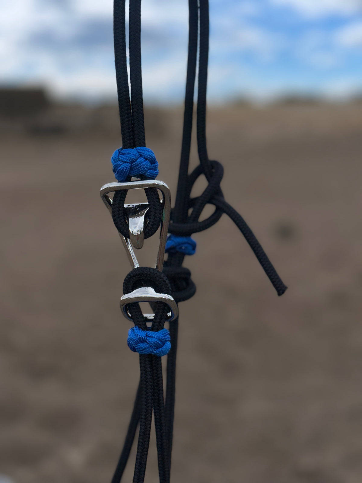 Blue & Black Braided Noseband Easy Hook Rope Halter
