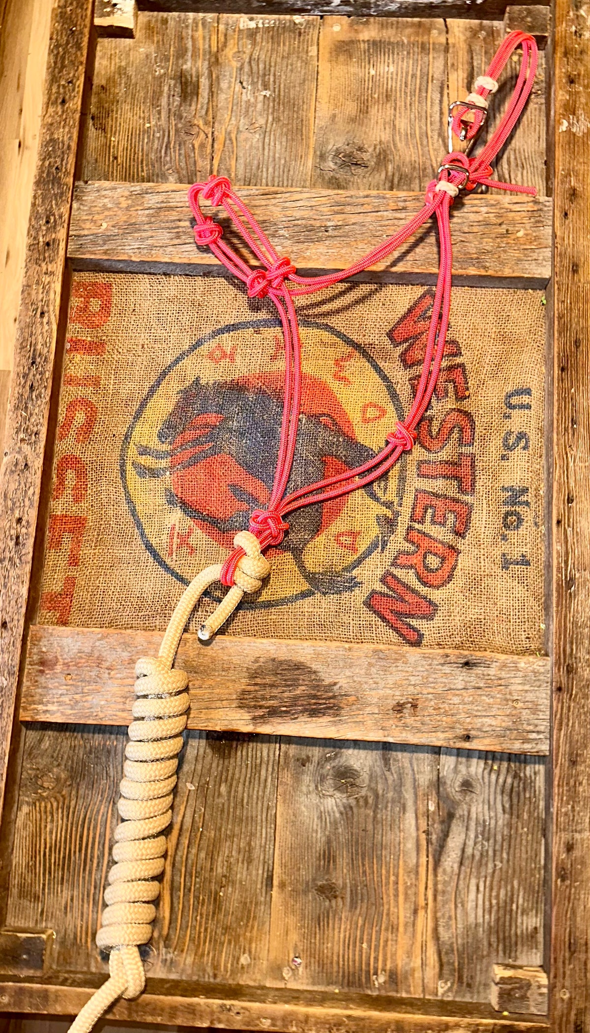 Pink & Tan Four Knot Noseband Easy Hook Halter