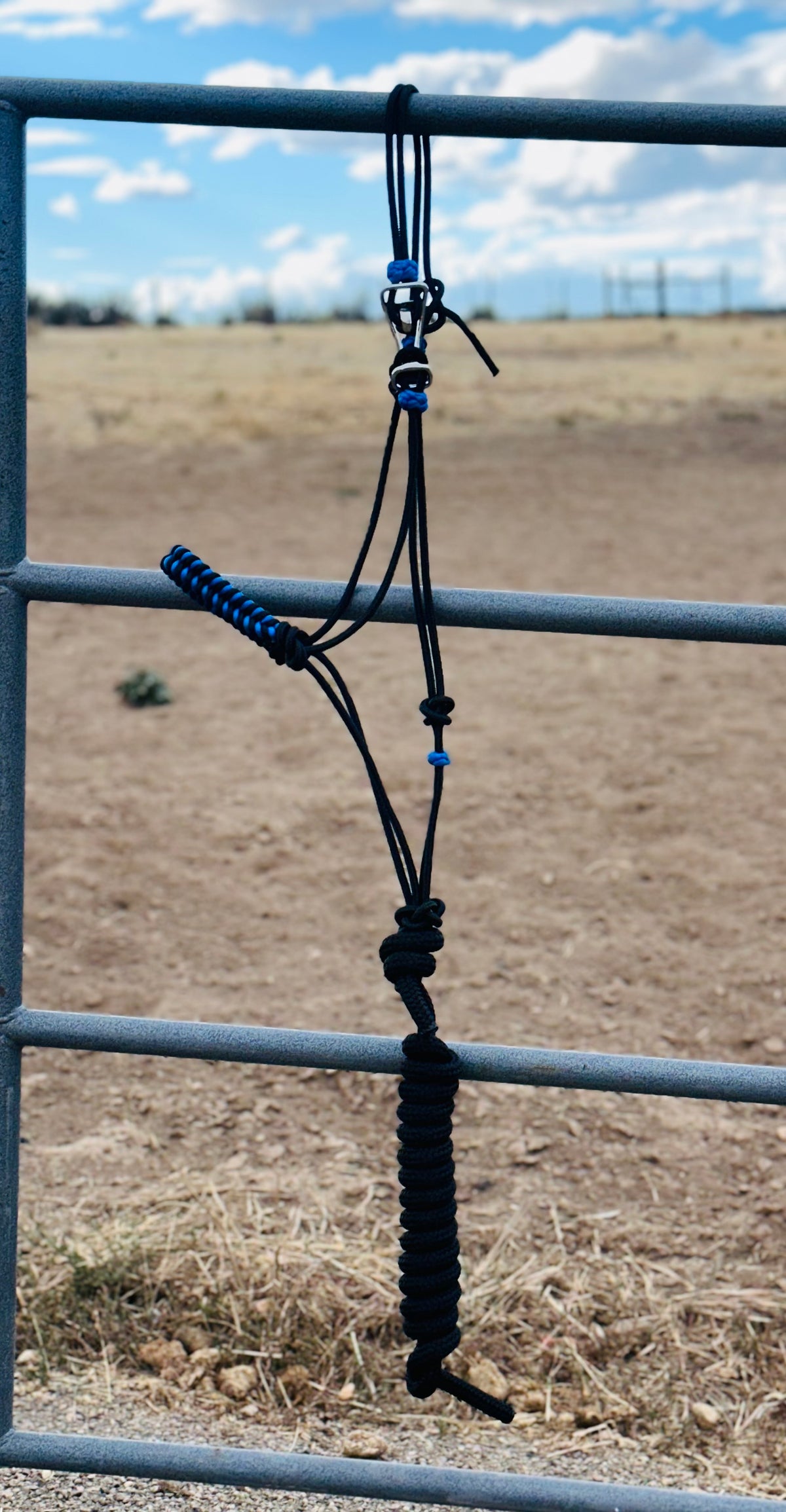 Blue & Black Braided Noseband Easy Hook Rope Halter