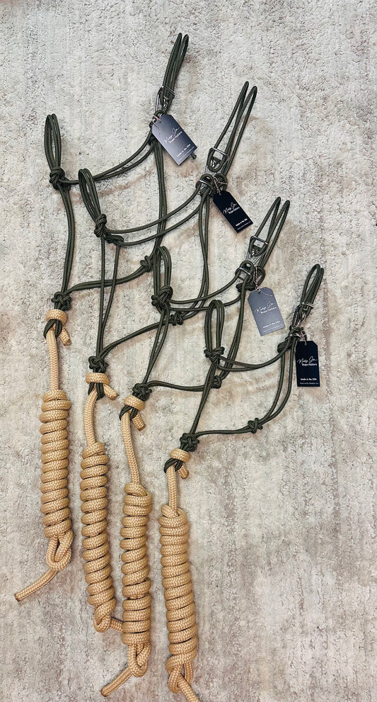 Olive Green with Tan Leadrope Easy Hook Halter